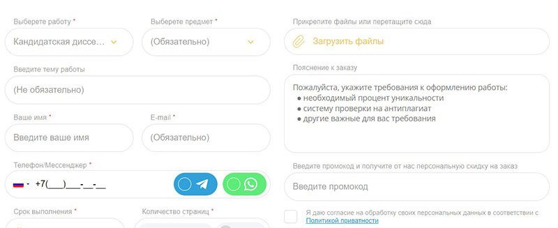 Форма оценки диссертации